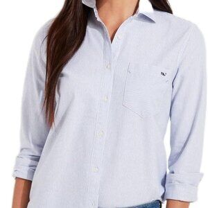 Vineyard Vines Women's Blue and White Stripe Oxford Shirt